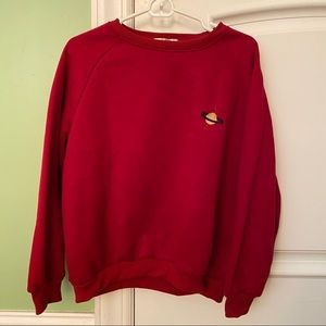 wine red planet embroidered sweatshirt/pullover